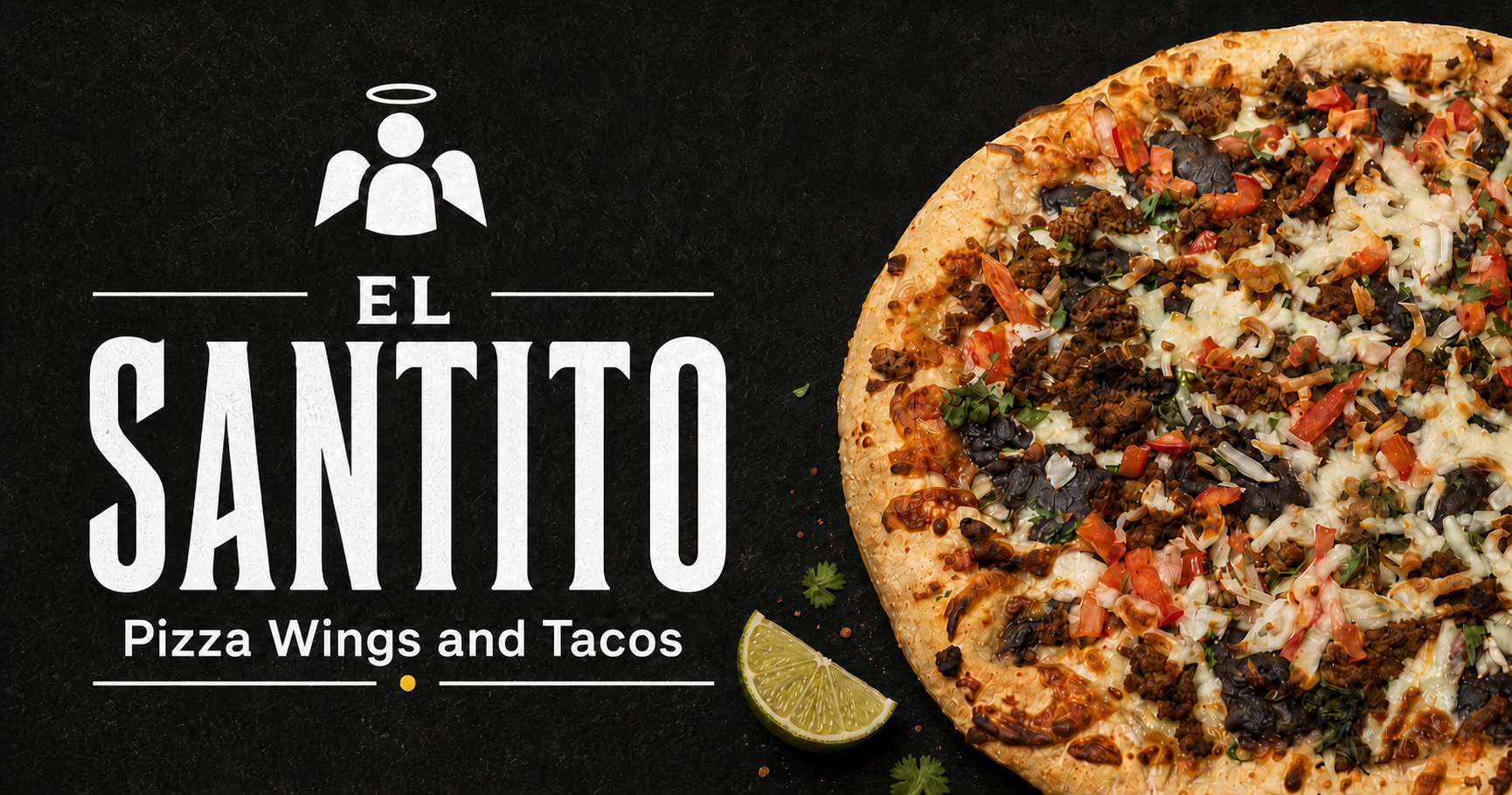 El Santito Pizza Wings and Tacos with our Mexican pizza